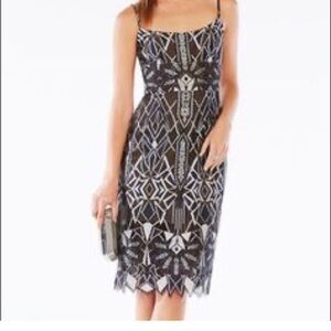 BCBGMaxAzria Black and silver Patterned Midi Dress